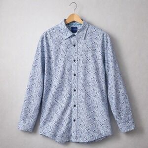 Nick Graham New York Floral Button-Down Shirt Blue Modern Fit Size M 15.5